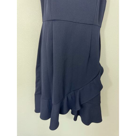 Shelby & Palmer Navy Cocktail Dress Size Asymmetrical Ruffle Hem Sleeveless - Picture 6 of 6